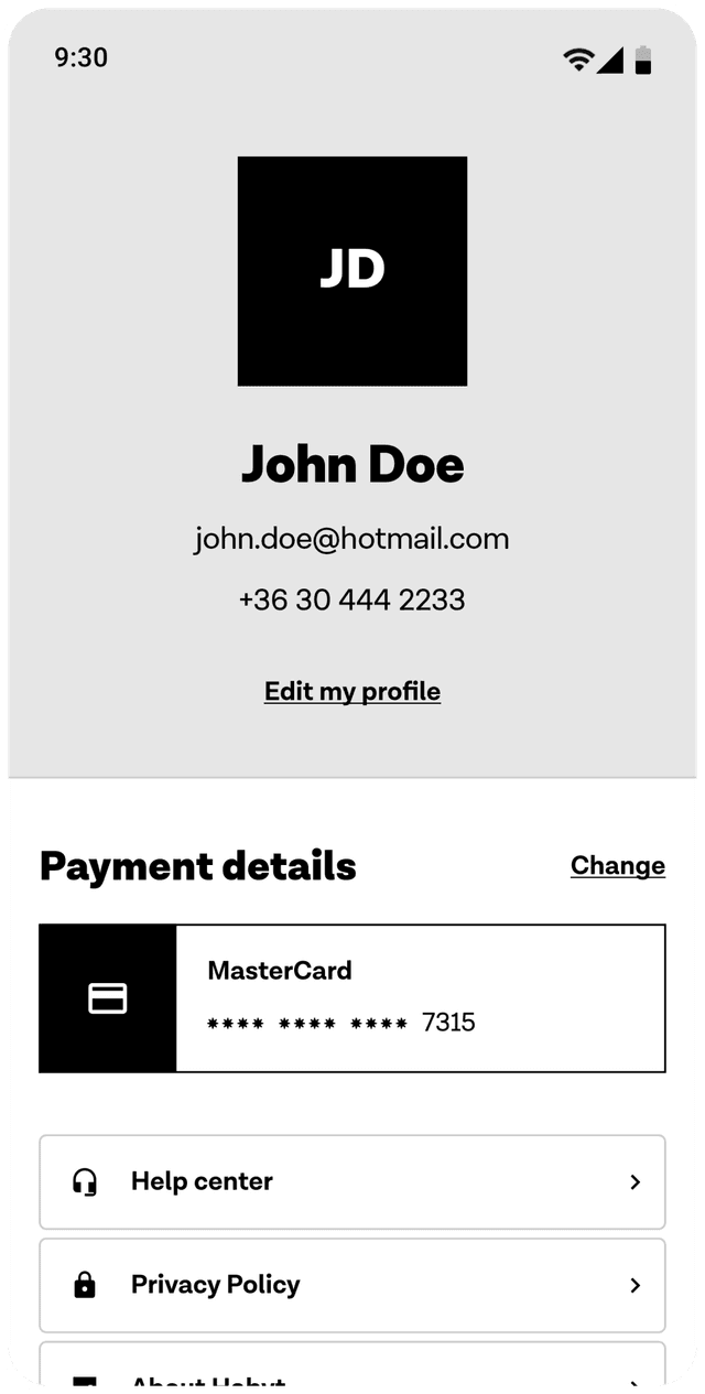 Screenshot of the mobile app screen 'Profile'
